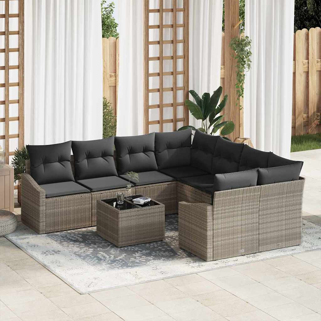 Garten-Sofa-Set 9 pcs Hellgrau und Dunkelgrau 55 x 55 x 37 cm